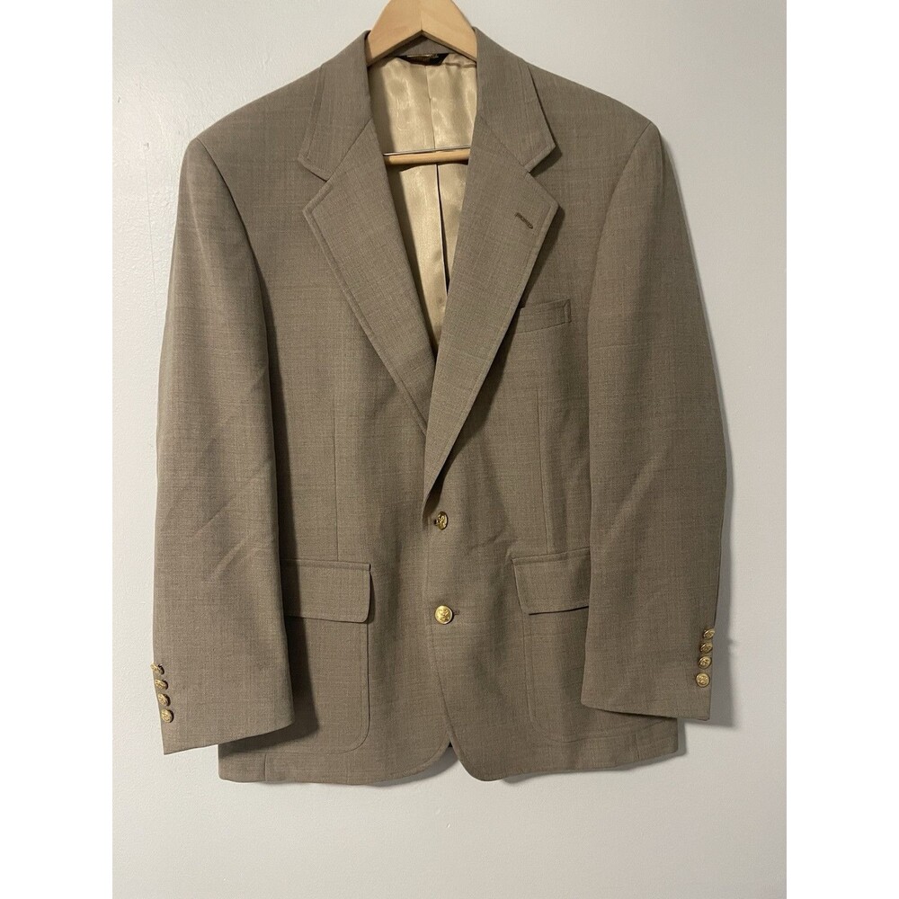 Vintage Palm Beach Men's Blazer Sport Coat Tan Brown Taupe‎ 42R Brass Buttons